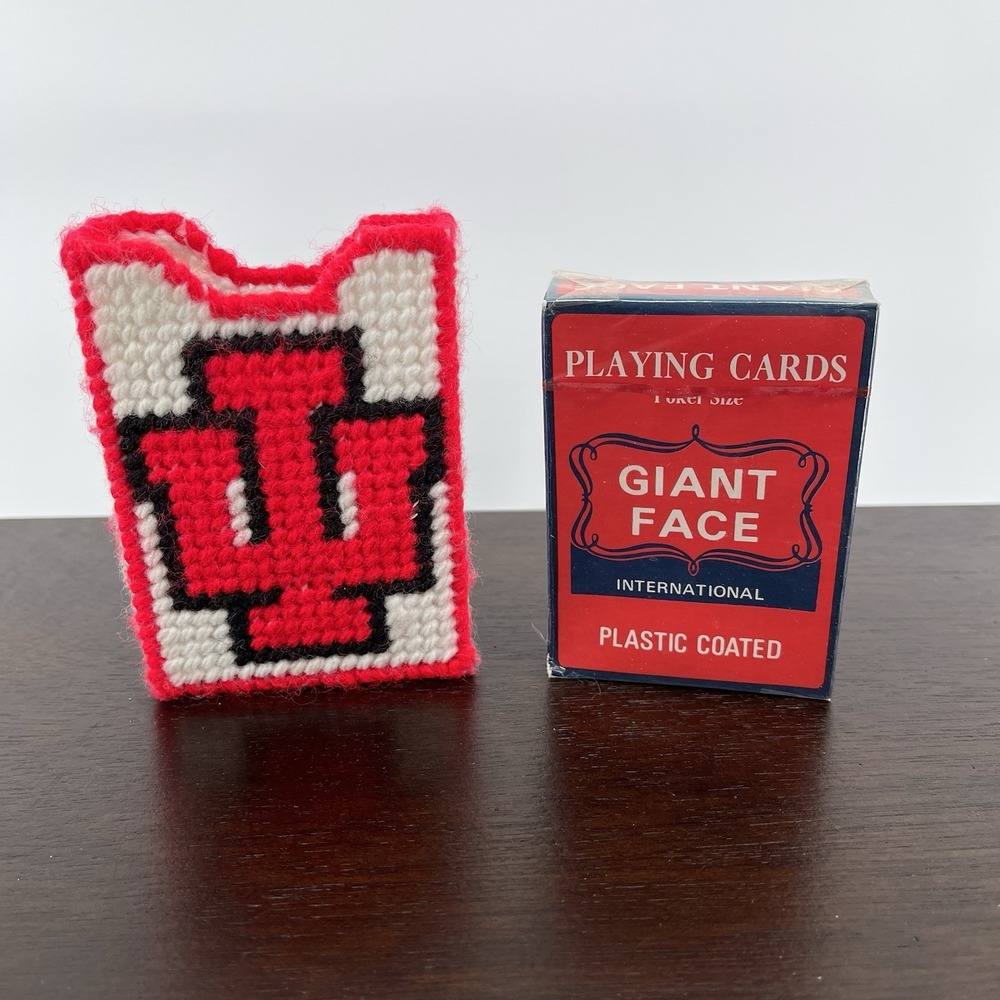 Indiana University IU Playing Card Holder Needlepoint Handmade